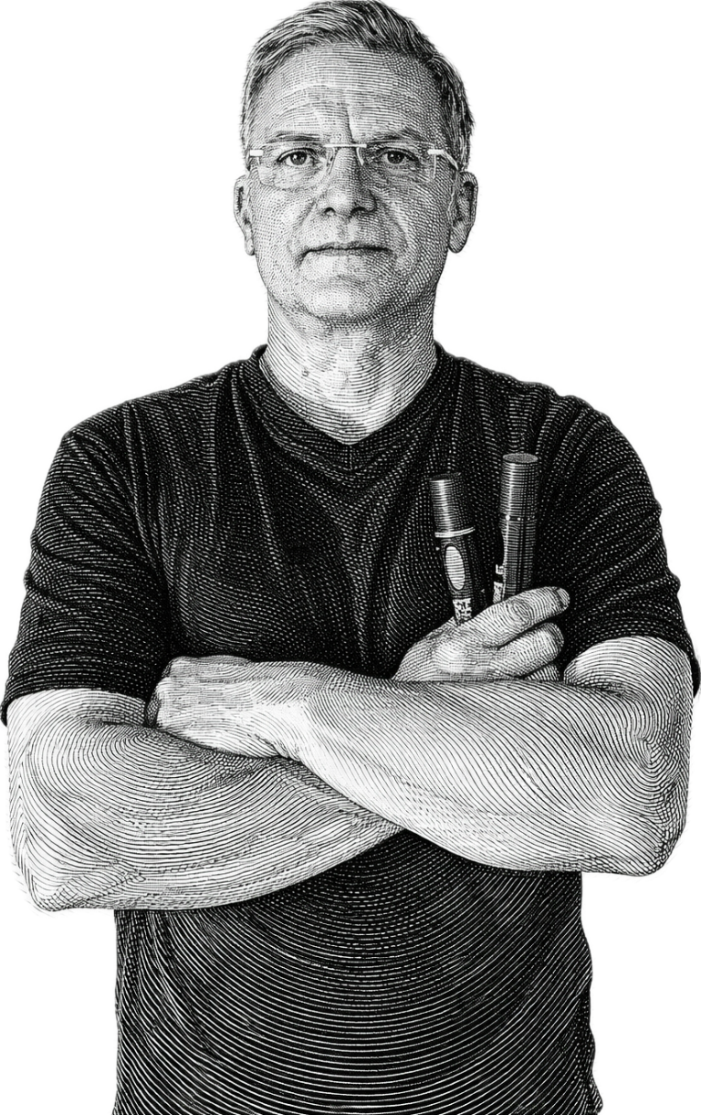 Dr. Udo Haeske haelt zwei Moderations-Marker in der Hand un dschaut den Betrachter offen und interessiert an. Dr. Udo Haeske als grosses portrait